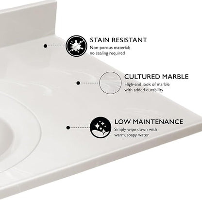 Design House Cultured Marble Vanity Top, 49 in W x 22 in D, Integrated 4 in Centerset Oval Sink & Backsplash, Ivory Swirl, 586347 | With Backsplash, , Countertop, Classic, Cultured Marble, Bath, 586347