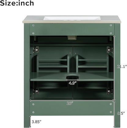 Harper & Bright Designs 60" Bathroom Vanity Set with Double Sink, Vanity Cabinet with Flip Drawer, 2 Doors, and Adjustable Shelf, Solid Wood Bathroom Cabinet with Ceramic Basin for Bathroom, Green