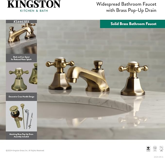 Kingston Brass KS4463BX 8 in. Widespread Bathroom Faucet, Antique Brass
