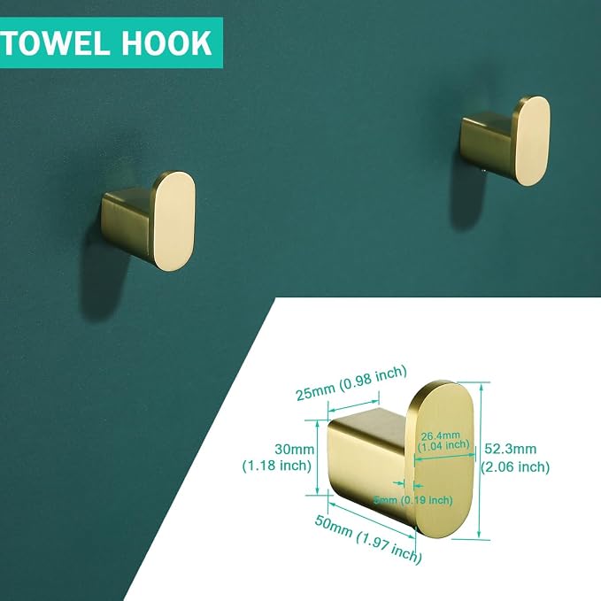 Brushed Gold Bathroom Hardware Set 4 Pieces,18 Inch Stainless Steel Towel Rack Kit,Towel Rod Coat Hook and Toilet Paper Holder Wall Mounted Bathroom Towel Bar Set