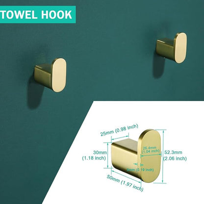 Brushed Gold Bathroom Hardware Set 4 Pieces,18 Inch Stainless Steel Towel Rack Kit,Towel Rod Coat Hook and Toilet Paper Holder Wall Mounted Bathroom Towel Bar Set