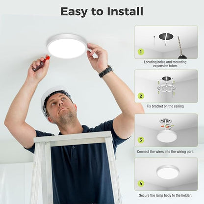 hepside 6Pack 7Inch LED Flush Mount Ceiling Light, Super Slim 15W LED Ceiling Light, Dimmable&3000K/3500K/4000K/5000K/6500K Adjustable Flat Ceiling Light Fixture for Bedroom,Living Room,Kitchen-White