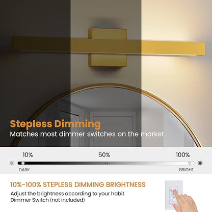 Gold Bathroom Vanity Light - 24 Inch 20W Dimmable 5CCT LED Bathroom Light Fixtures Over Mirror, Modern Vanity Light Bar for Bathroom Mirror Cabinets Bedroom