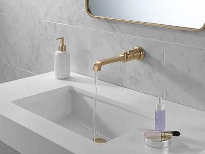 Delta Tetra Wall Mount Bathroom Faucet 1 Hole, Brushed Gold Single Hole Bathroom Sink Faucet for Vanity, Lumicoat Champagne Bronze T3589LF-CZ-PR-WL (Valve Not Included)