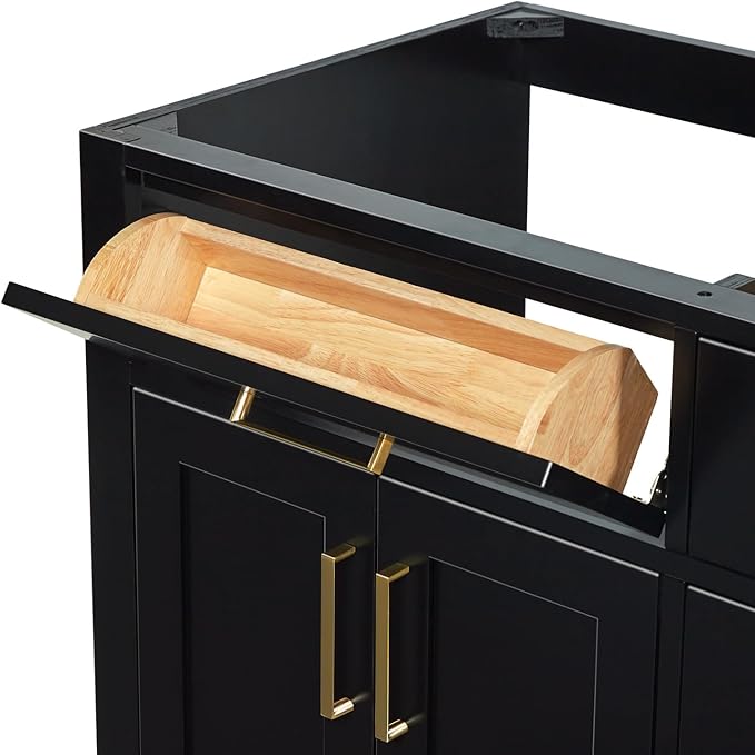 ARIEL Hepburn 72-inch Bathroom Vanity Base Cabinet,Solid Wood, 4 Soft Closing Doors, 6 Dovetail Drawers, Black
