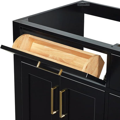 ARIEL Hepburn 66-inch Bathroom Vanity Base Cabinet,Solid Wood, 4 Soft Closing Doors, 6 Dovetail Drawers, Black