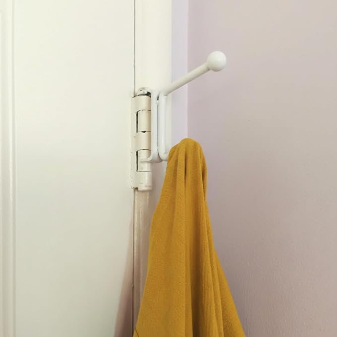 Novabright 2 Pack Door Hinge Hanger Hook Behind Door Towel Rack Double Hook Doors Towel Bar Holder Hinge Mounted for Compact Spaces, Small Bathrooms, and Bedroom(White)