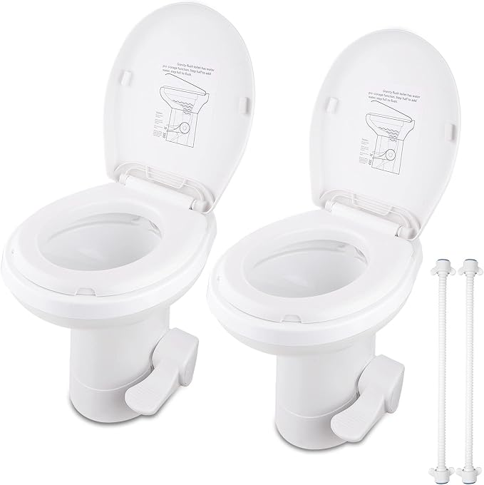 Yescom 2 Packs RV Camper Gravity Flush Toilets Elongated 20" High Profile | Foot Pedal for Motorhome Caravan Travel Trailer HDPE Portable Restroom Toilet Fits for Marine