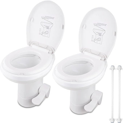 Yescom 2 Packs RV Camper Gravity Flush Toilets Elongated 20" High Profile | Foot Pedal for Motorhome Caravan Travel Trailer HDPE Portable Restroom Toilet Fits for Marine