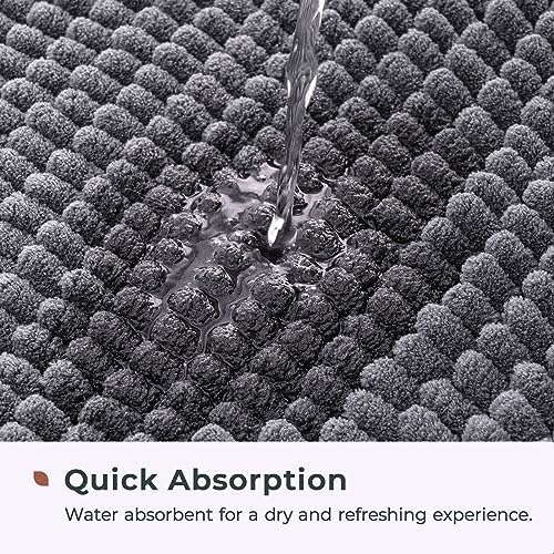FRESHMINT Chenille Bathroom Rugs Non-Slip Bath Mat 32”x20”, Washable Soft Shower Mat, for Bathroom Floor & Tub Fluffy Shag Bath Rugs, Durable Thick Water Absorbent Microfiber Shower Rugs, Gray