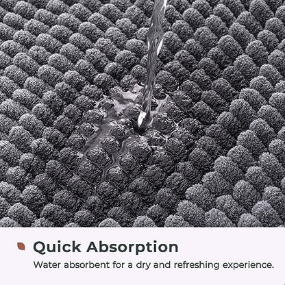 FRESHMINT Chenille Bathroom Rugs Non-Slip Bath Mat 32”x20”, Washable Soft Shower Mat, for Bathroom Floor & Tub Fluffy Shag Bath Rugs, Durable Thick Water Absorbent Microfiber Shower Rugs, Gray