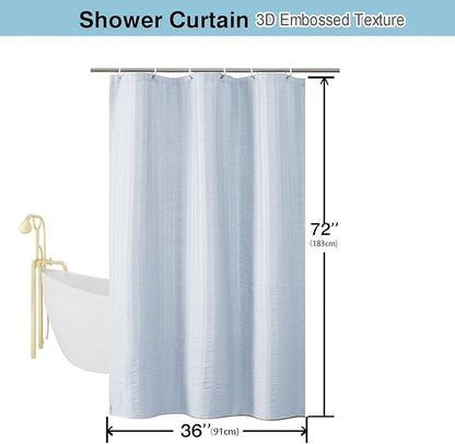 Aiyufeng Glacier Blue Shower Curtain for Bathroom, Embossed Textured Fabric Shower Curtain for Bathroom - Soft Cloth & Hotel Spa, Machine Washable, 36X72,Glacier Blue