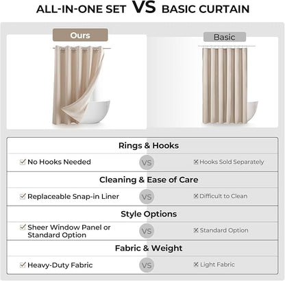 River Dream Linen Textured No Hooks Shower Curtain with Liner,Linen,71x86 | Extra Long,with Snap-in Liner,Heavy Duty Fabric,Quick Dry,Bottom Magnets,Water-Repellent,Washable,Farmhouse Bathroom Set