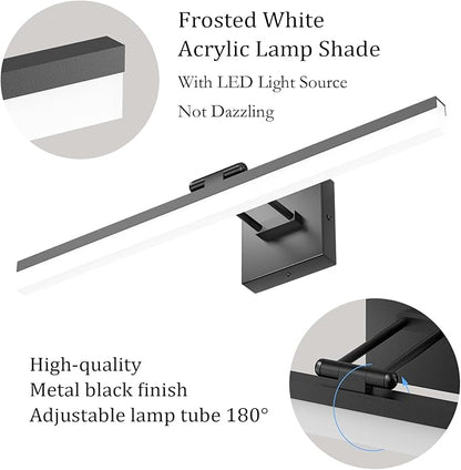 Ralbay 24" LED Modern Black Vanity Light 14W Adjustable Matte Black Bathroom Vanity Light Modern LED Bathroom Vanity Light Fixtures Over Mirror (6000K Cool White Light)