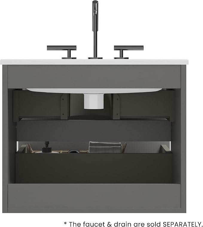 24" Bathroom Vanity with Sink, Modern Floating Vanity with Double Soft Closing Drawers, Large Storage for Small Space, Space Gray, Fully Assembled - Iris Collection