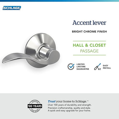 Schlage Lock Company F10 ACC 625 Accent Hall And Closet Lever, Bright Chrome