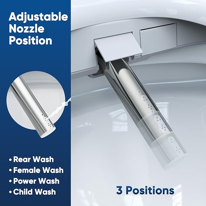 Bidet Toilet Seat Attachment for Olive Smart Toilet with Warm Water & Dryer, Feminine & Child Wash, Self-Clean Stainless Steel Nozzle, Adjustable Water Pressure, Slow Close Lid