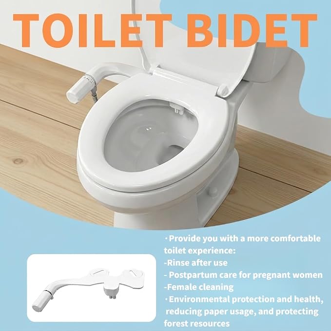 Ultra-Thin Slim Bidet - Non-Electric Cold Water Bidet Attachment | 0.19" Slim Non-Electric Bidet | Adjust Water Pressure | Female & Rear Care | Self-Cleaning Retractable Dual Nozzles