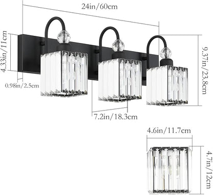 Ralbay Modern Crystal Black Vanity Light 3 Light Bathroom Light Fixtures Over Mirror Matte Black Crystal Bathroom Wall Lighting