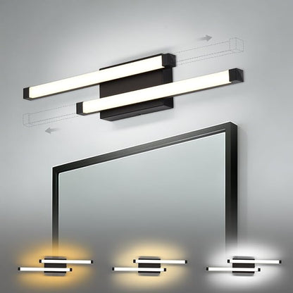 Bathroom Vanity Light Bar, 24 Inch Modern Black LED Vanity Light, 18W 3 CCT 3000K 4000K 6000K Dimmable Hardwired Bathroom Light Fixtures Over Mirror for Bathroom, Hallway, Powder Room, Washroom
