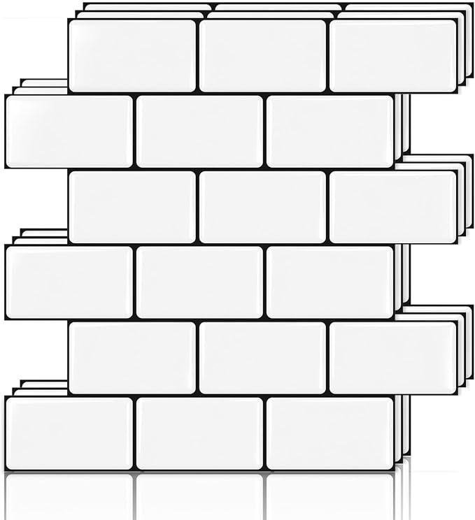 Peel and Stick Backsplash for Kitchen, 3D Subway Thicker 10 Tiles | 12''x12'' Self Adhesive Back Splash for Kitchen, Bathroom, White With Black Grout