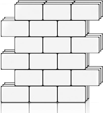 Peel and Stick Backsplash for Kitchen, 3D Subway Thicker 10 Tiles | 12''x12'' Self Adhesive Back Splash for Kitchen, Bathroom, White With Black Grout