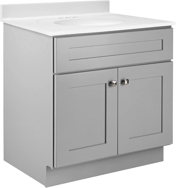 Design House Brookings Bathroom Vanity, 30", Gray | Adjustable Hinges, Freestanding, Contemporary/Modern, Wood, Bath, 587089