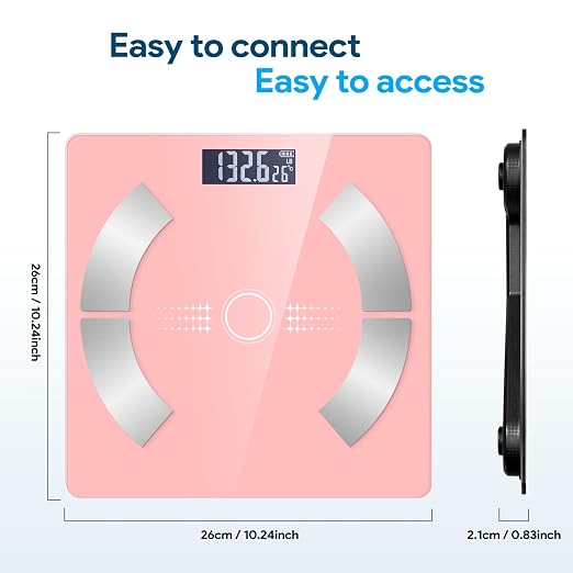 Digital Smart Scale for Body Weight and Body Composition – BMI, Body Fat, Muscle Mass Reading, Bluetooth Sync with Compatible Apps, Personal Use at Home【Pink】