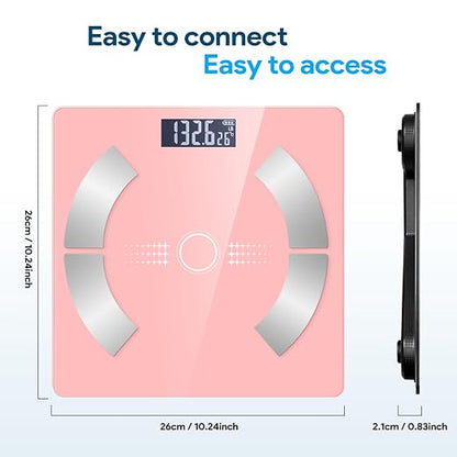 Digital Smart Scale for Body Weight and Body Composition – BMI, Body Fat, Muscle Mass Reading, Bluetooth Sync with Compatible Apps, Personal Use at Home【Pink】