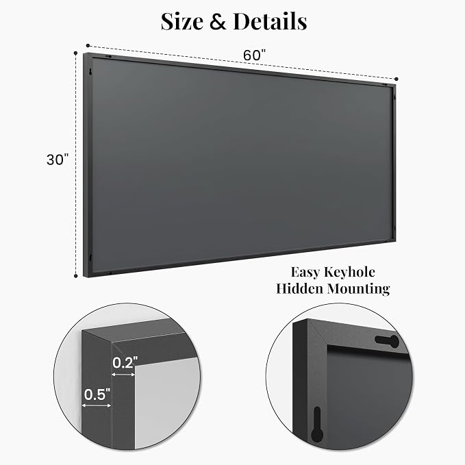 60"x30" Matte Black Wide Bathroom Wall Mirror for Double Vanity | Wide Double Vanity Mirror, Slim Metal Frame, Long Console or Buffet Use, Vertical/Horizontal Mount, Tempered Glass