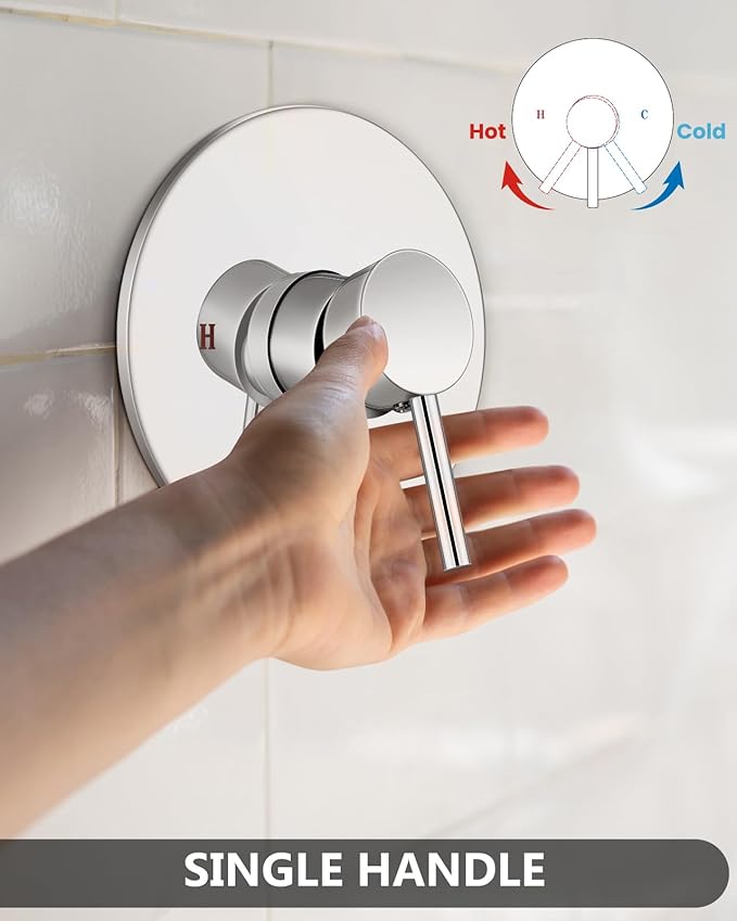 Shower Faucet with Valve, Shower Valve Kit and Head, Single Handle Shower Faucet Set with Rough-In Valve, Shower Trim Kit, Polish Chrome