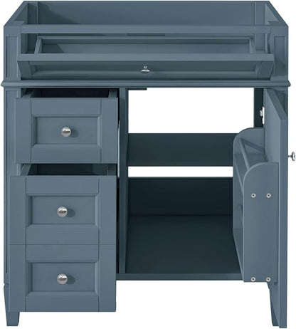 30" Bathroom Vanity Without Sink, Modern Solid Wood Storage Cabinet with 2 Drawers and Tip-Out Drawer, Cabinets Door Organizer & Adjustable Shelf, Soft-Close Doors, Easy to Assemble, Indigo