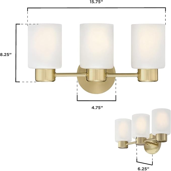Westinghouse 6126700 Sylvestre Transitional Three Light Wall Fixture, Champagne Brass Finish, Frosted Glass