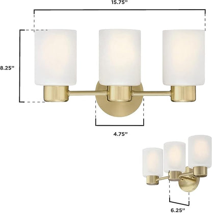 Westinghouse 6126700 Sylvestre Transitional Three Light Wall Fixture, Champagne Brass Finish, Frosted Glass