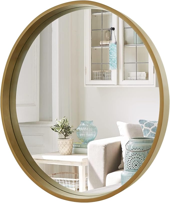 Round Mirror with Wood Frame, 28" Circle Modern Decoration Large Home Decor Mirror for Bathroom Living Room Bedroom Entryway (28" Diameter, Natural Wood)