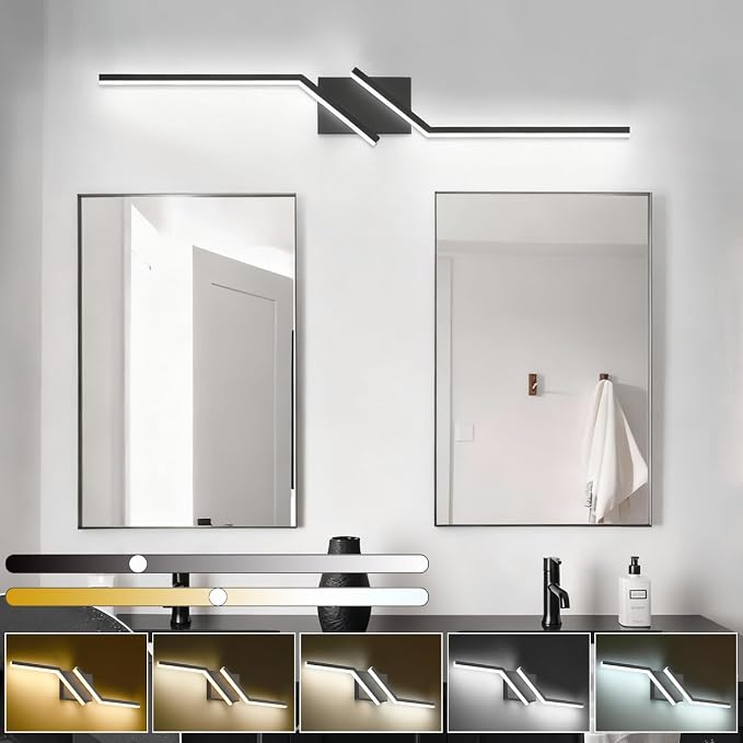 Modern Bathroom Vanity Light Matte Black Vanity Lighting Fixtures 40 Inch LED 5CCT Dimmable Lighting Fixtures Over Mirror