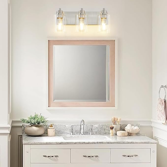 Brushed Nickel Bathroom Vanity Light, Bathroom Light Fixtures Over Mirror, Modern Vanity Lamp with Clear Glass Shade, Wall Sconce for Mirror