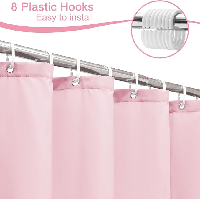 AooHome 48x72 inch Shower Liner, Small Size Fabric Solid Color Bathroom Curtain with Hooks, Weighted Hem, Water Repellent, Pink