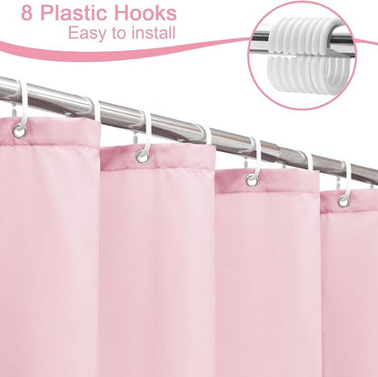 AooHome 48x72 inch Shower Liner, Small Size Fabric Solid Color Bathroom Curtain with Hooks, Weighted Hem, Water Repellent, Pink