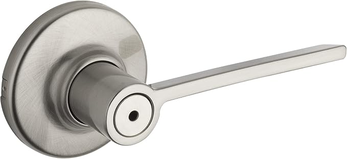 Kwikset Ladera Interior Privacy Door Handle with Lock, Door Lever For Bathroom and Bedroom, Satin Nickel Reversible Keyless Push Button Lock Door Lever, with Microban Protection, 1 Count (Pack of 1)