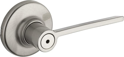 Kwikset Ladera Interior Privacy Door Handle with Lock, Door Lever For Bathroom and Bedroom, Satin Nickel Reversible Keyless Push Button Lock Door Lever, with Microban Protection, 1 Count (Pack of 1)