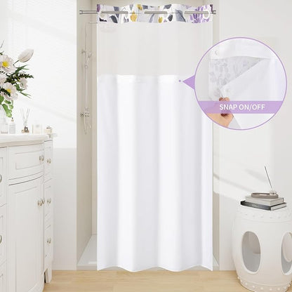 No Hook Purple Watercolor Floral Shower Curtain and Liner Set, 36x74 | Spring Flower Shower Curtains with Snap-in Liner for Farmhouse Bathroom Decor, Botanical Bathroom Curtain with Leaves