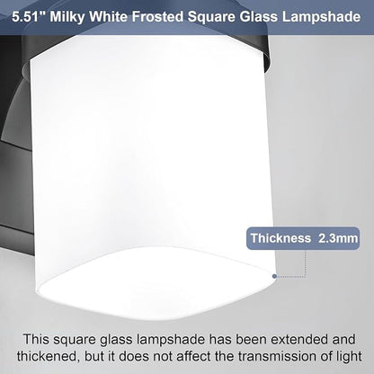 Bathroom Light Fixtures, Farmhouse Vanity Lights for Bathroom | 5-light black modern light fixture with milky white square glass shade, 36.5" modern bathroom lighting fixtures over mirror