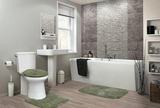 Garland Rug Traditional Nylon Washable Deep Fern 3 Piece Set - Lid, Contour, Bath Rug - Soft, Absorbent, and Stylish for Your Bathroom