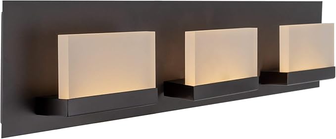Kira Home Everett 24" Modern Integrated LED 3-Light Bathroom Vanity Light | 30W 3000K Warm White Light, Minimalist Bathroom Wall Sconce with Frosted Acrylic Blocks, Oil Rubbed Bronze Finish