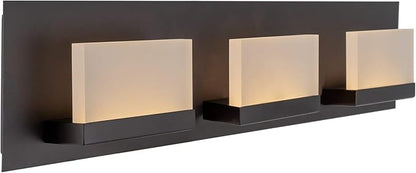 Kira Home Everett 24" Modern Integrated LED 3-Light Bathroom Vanity Light | 30W 3000K Warm White Light, Minimalist Bathroom Wall Sconce with Frosted Acrylic Blocks, Oil Rubbed Bronze Finish
