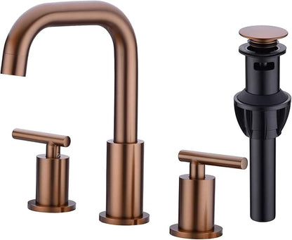 TRUSTMI 2 Handle 8 Inch Bathroom Faucet with Pop Up Drain and cUPC Water Supply Lines Assembly, Brass Bronze 3 Hole Widespread Vanity Sink Tap, Brushed Rose Gold