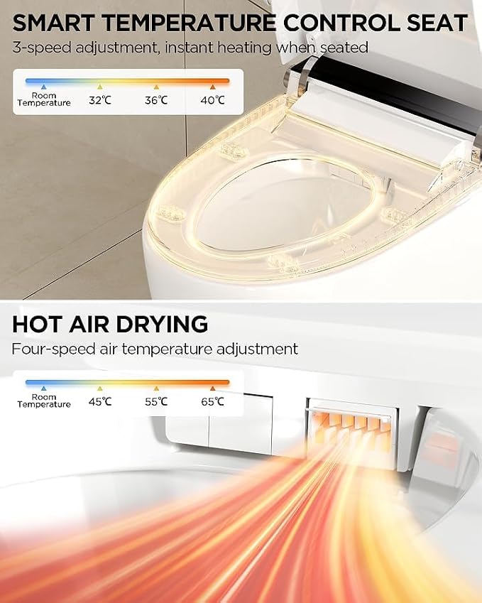 TDH Luxury Smart Bidet Toilet,Bidet Toilet with Larger LED Display,One Piece Toilet with Heated Bidet Seat,Leave Seat Auto Flushing,Foot Sensor & Night Light