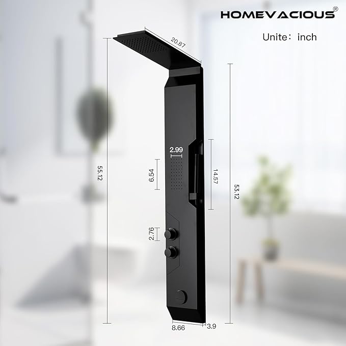 Homevacious 4 IN 1 Stainless Steel Multi-Function Shower Panel Tower System Rainfall Shower Head Massage Body Jets Handheld Shower and Bath Tub Spout Wall Mounted Bathroom Shower Panel Matte Black