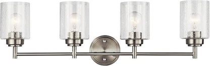Kichler Winslow 30" Vanity Light in Brushed Nickel, 4-Light Transitional Bathroom Light with Clear Seeded Glass. (30" W x 9.25" H), 45887NI